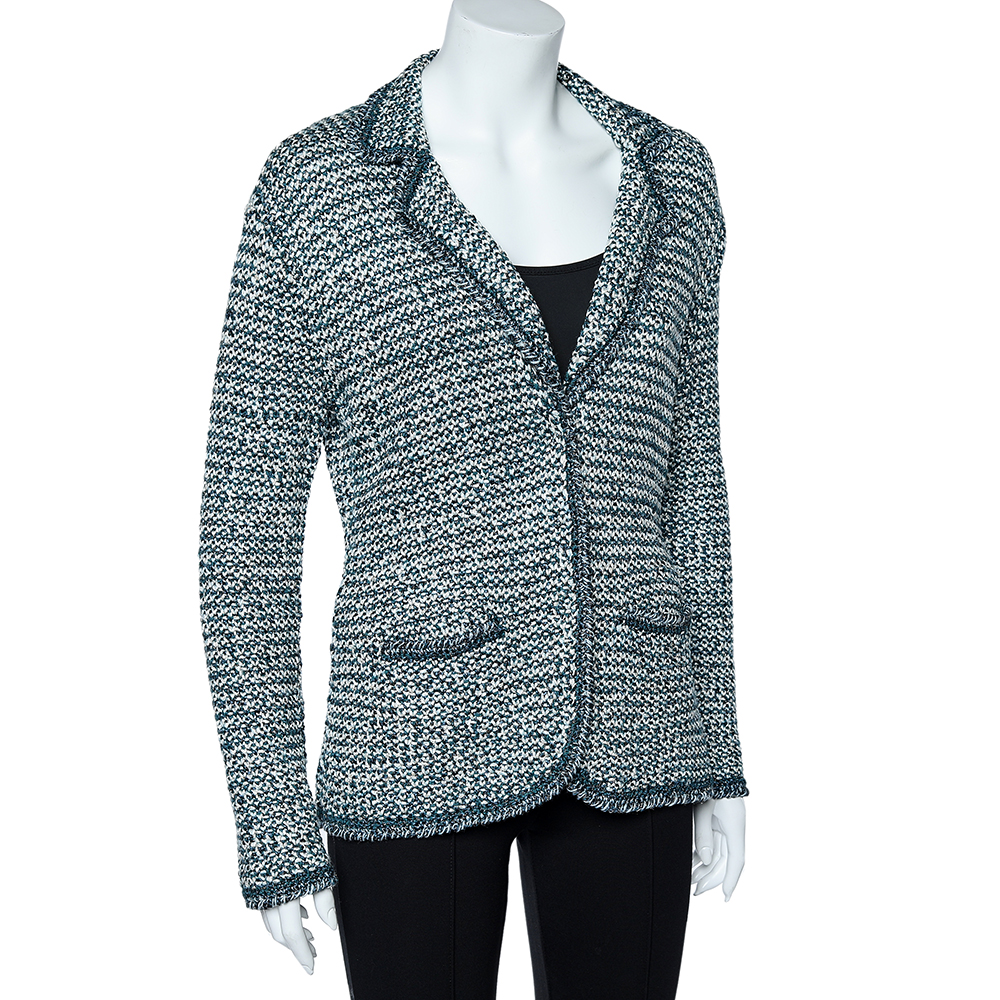 

Oscar de la Renta Green Lurex Hand Knit Button Front Blazer