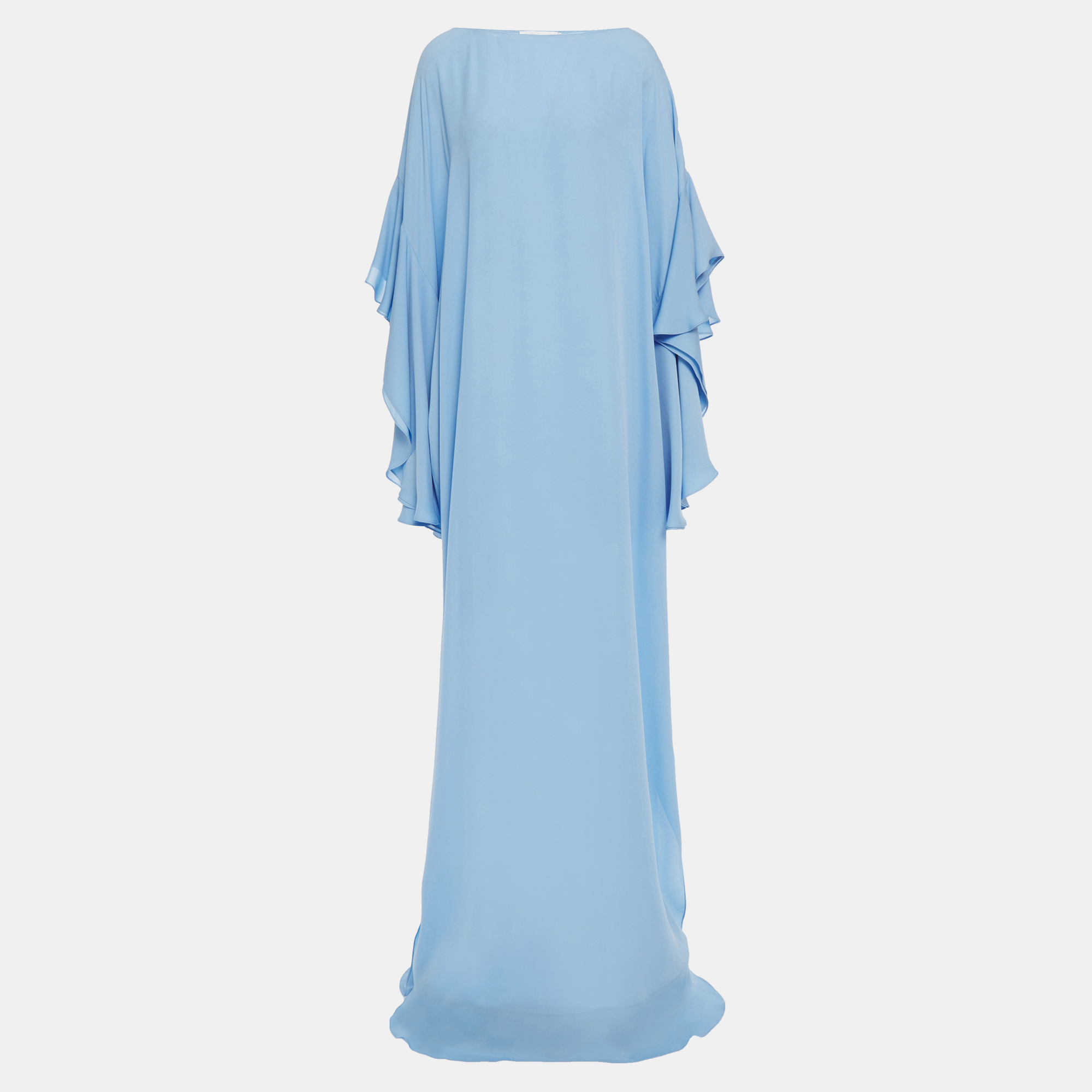 Pre-owned Oscar De La Renta Blue Silk Draped Gown S