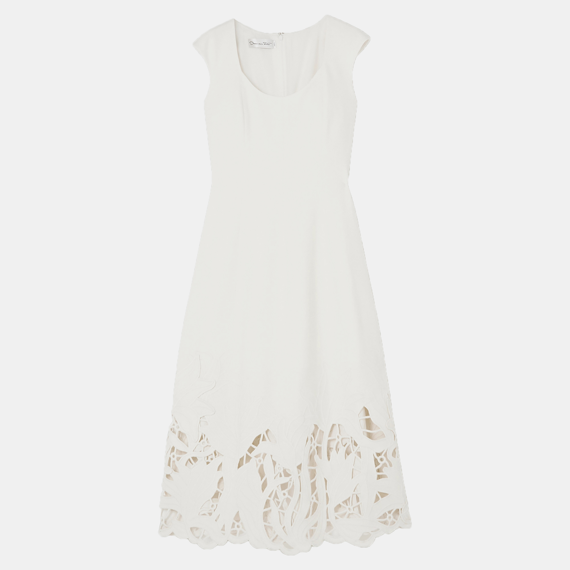 Pre-owned Oscar De La Renta Virgin Wool Midi Dress 10 In White
