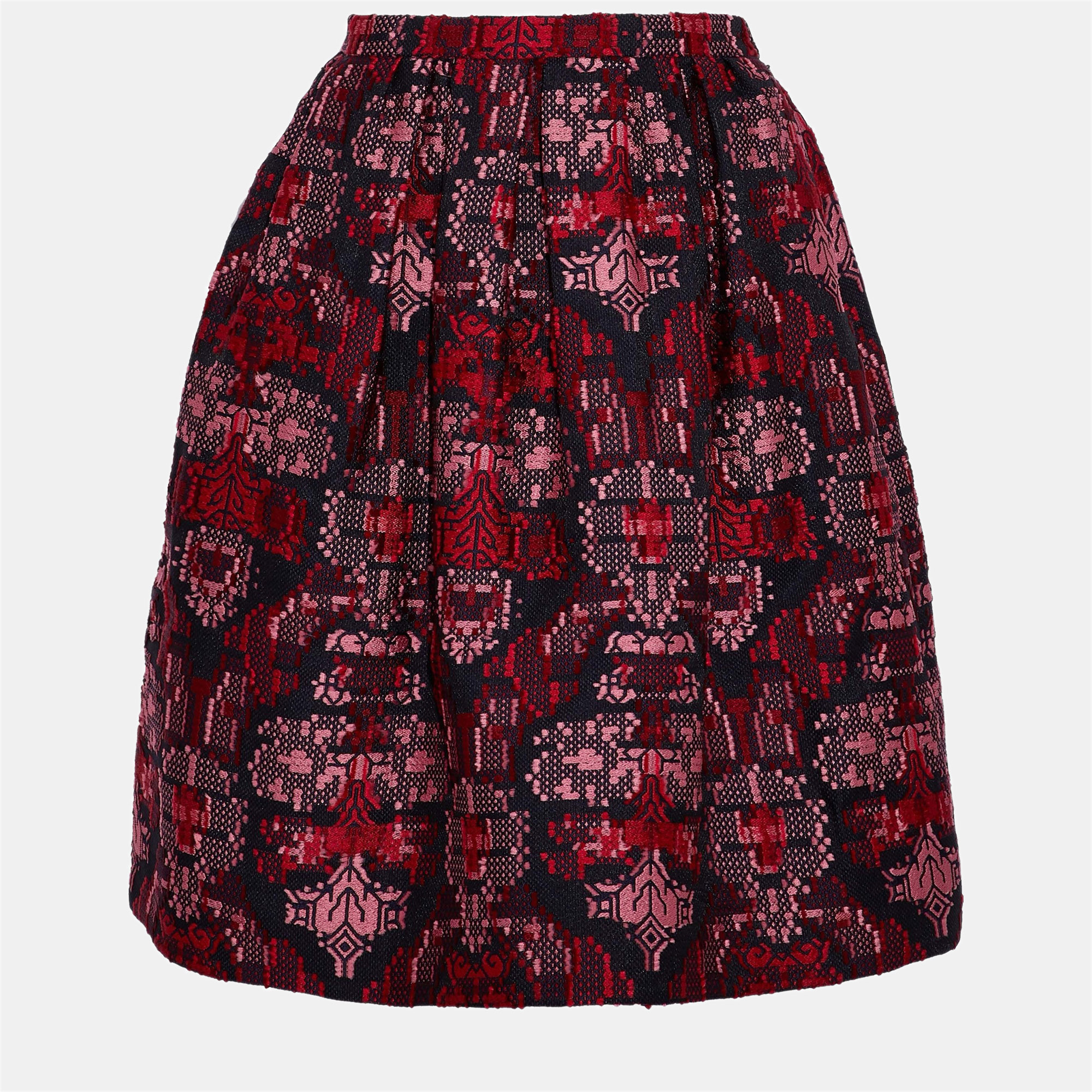 Pre-owned Oscar De La Renta Polyester Knee Length Skirt 2 In Red