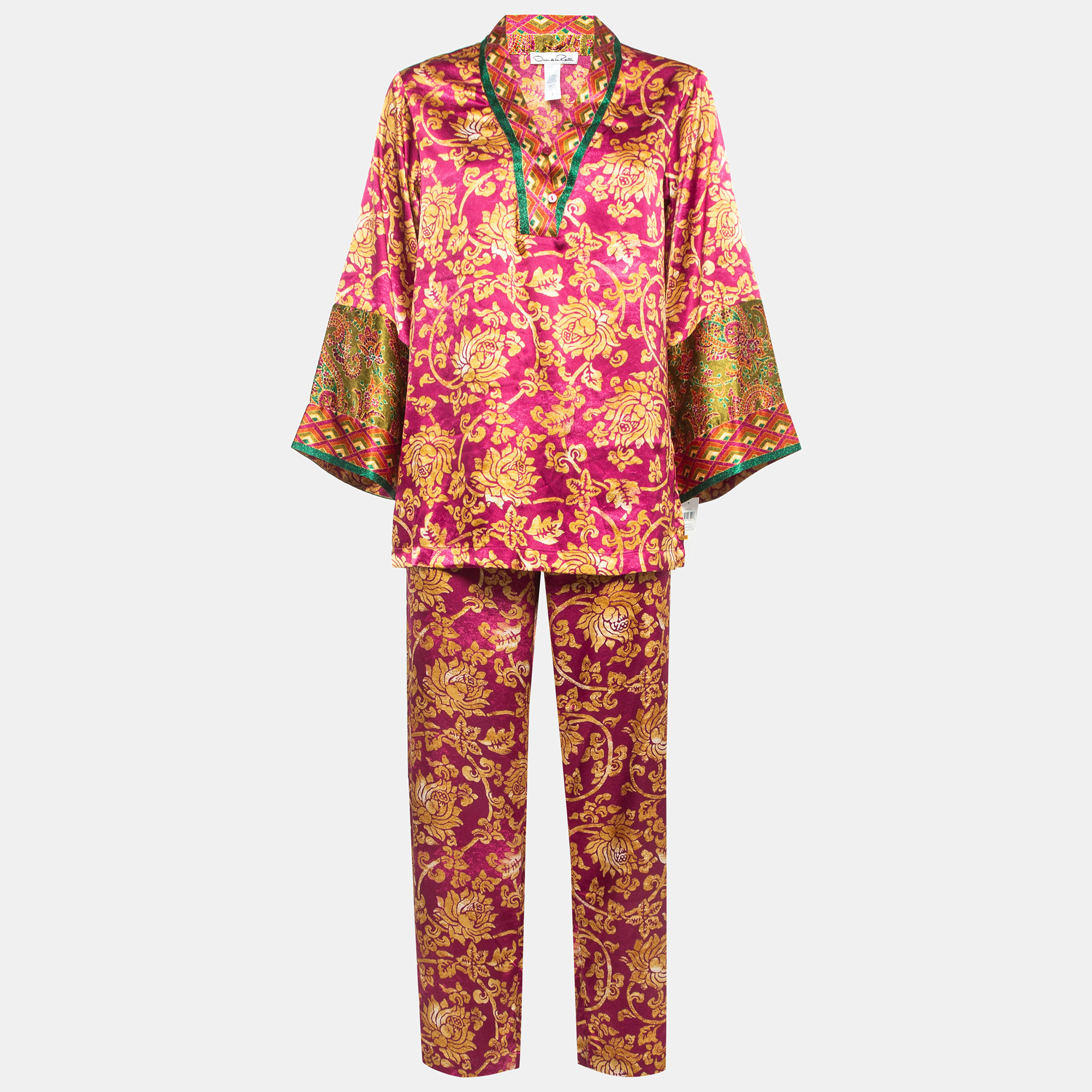 

Oscar de la Renta Pink Regal Tapestry Print Satin Top & Pant Set S