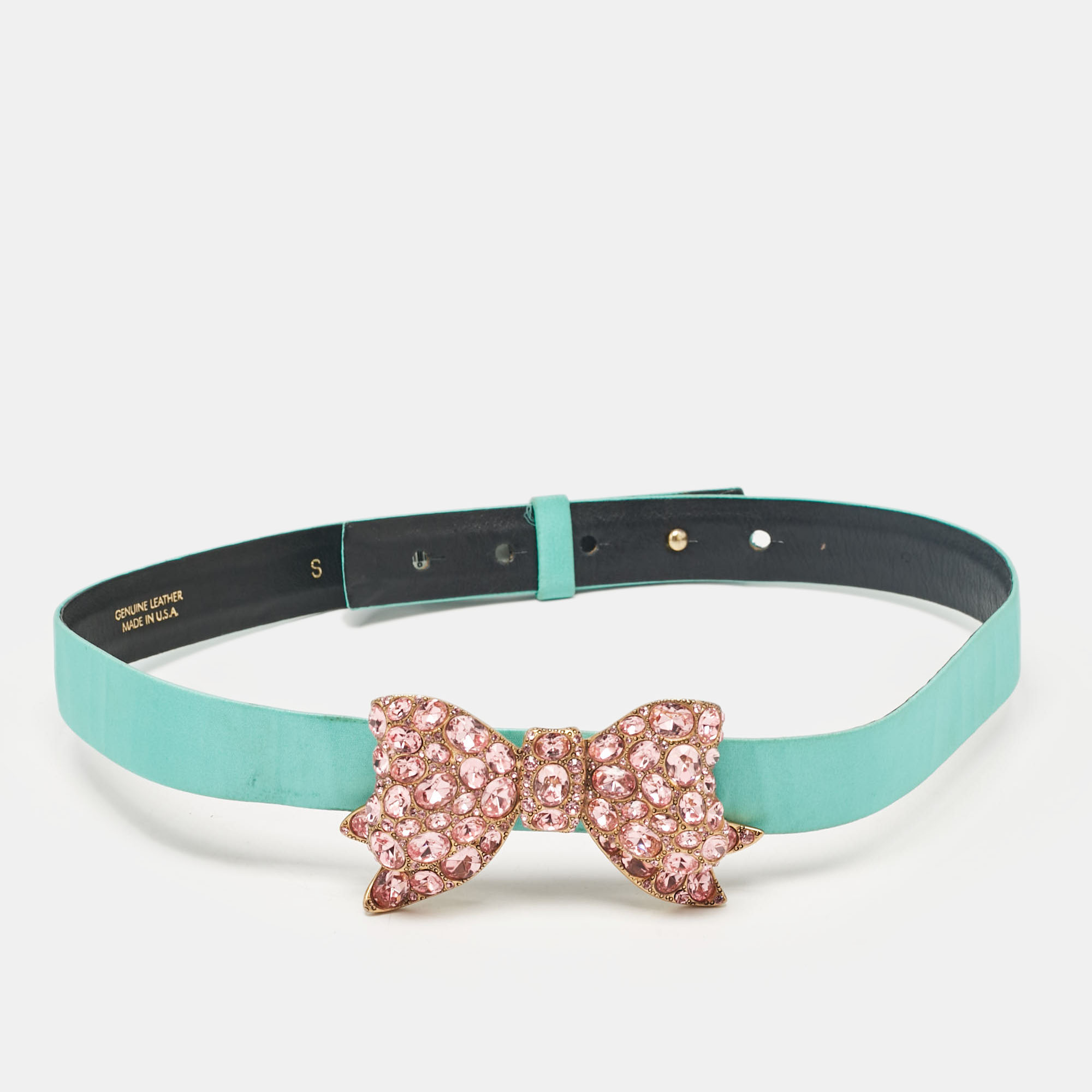 

Oscar de la Renta Green Satin Crystals Bow Waist Belt