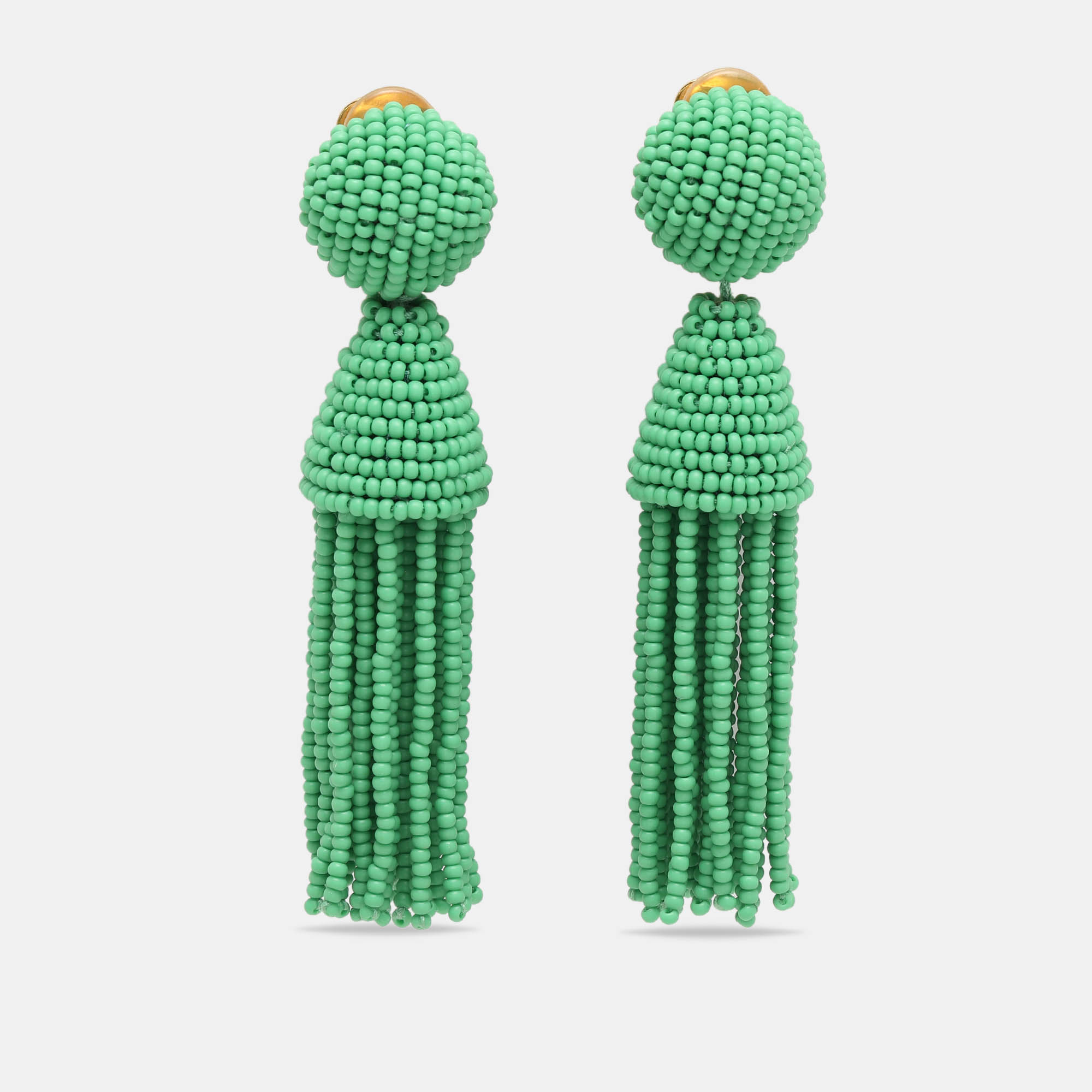 

Oscar de la Renta Green Beads Tassel Clip On Drop Earrings