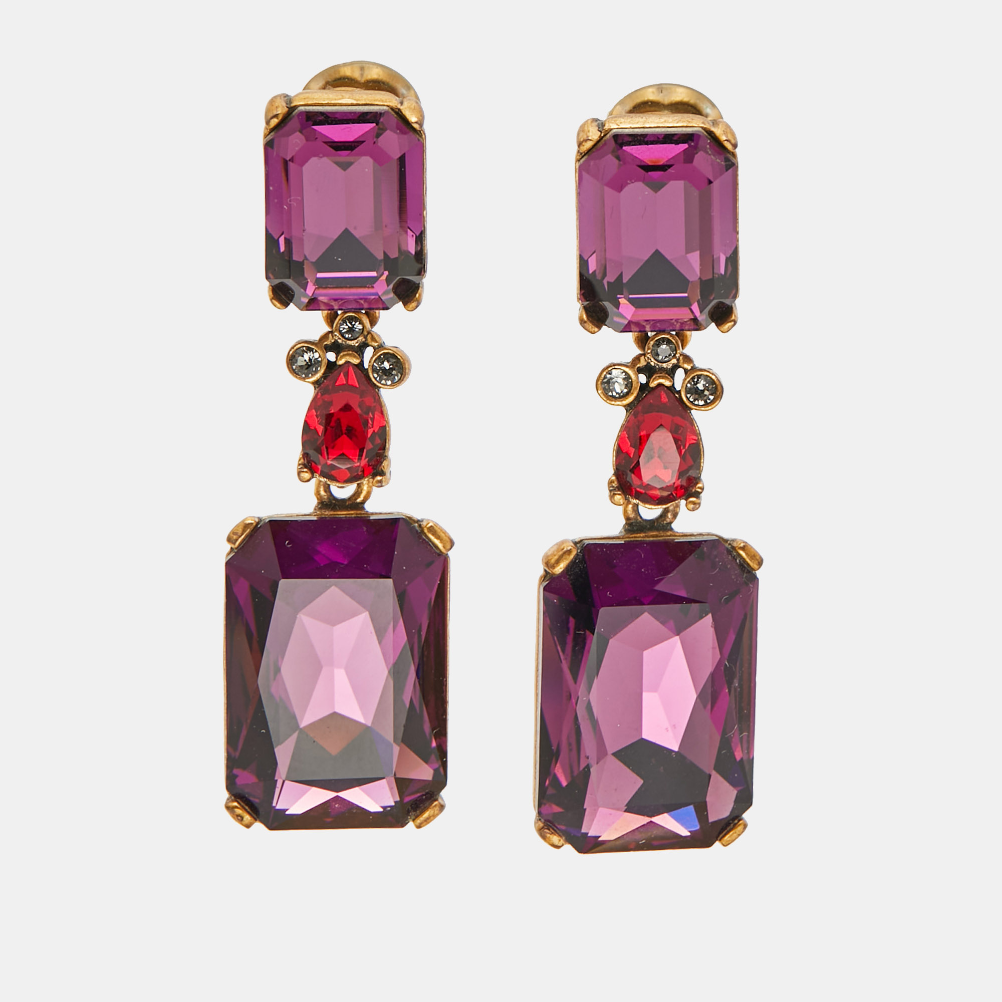 

Oscar de la Renta Crystals Gold Tone Earrings