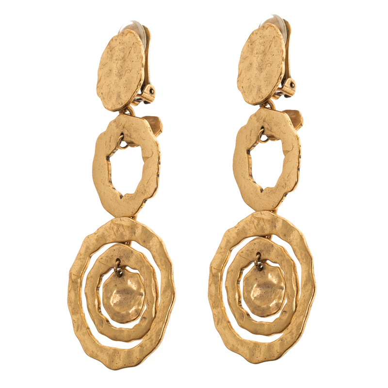 

Oscar de la Renta Flat Circular Link Gold Tone Long Earrings