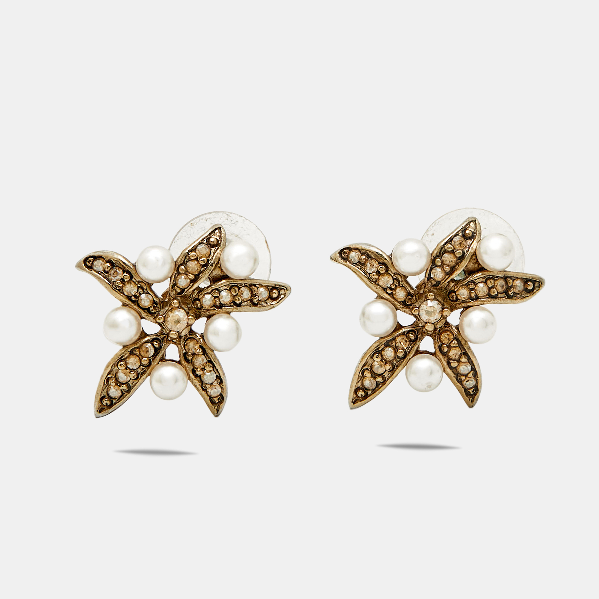 

Oscar de la Renta Starfish Faux Pearls Crystal Gold Tone Earring