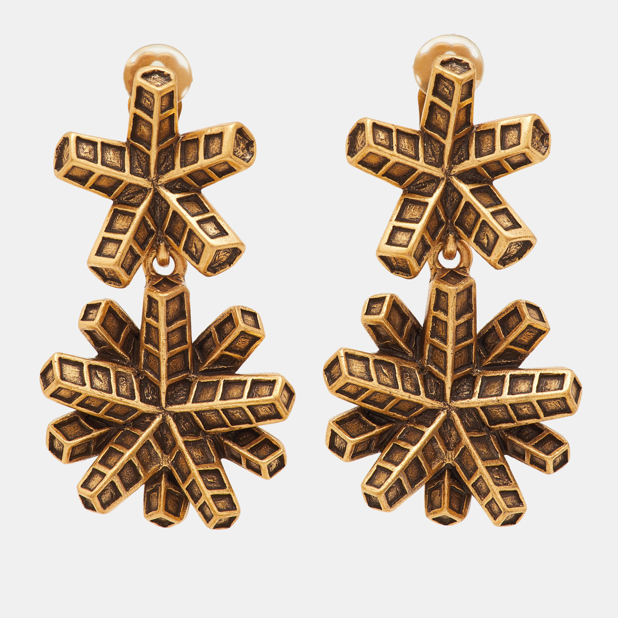 Pre-owned Oscar De La Renta Geometric Gold Tone Dangle Earrings