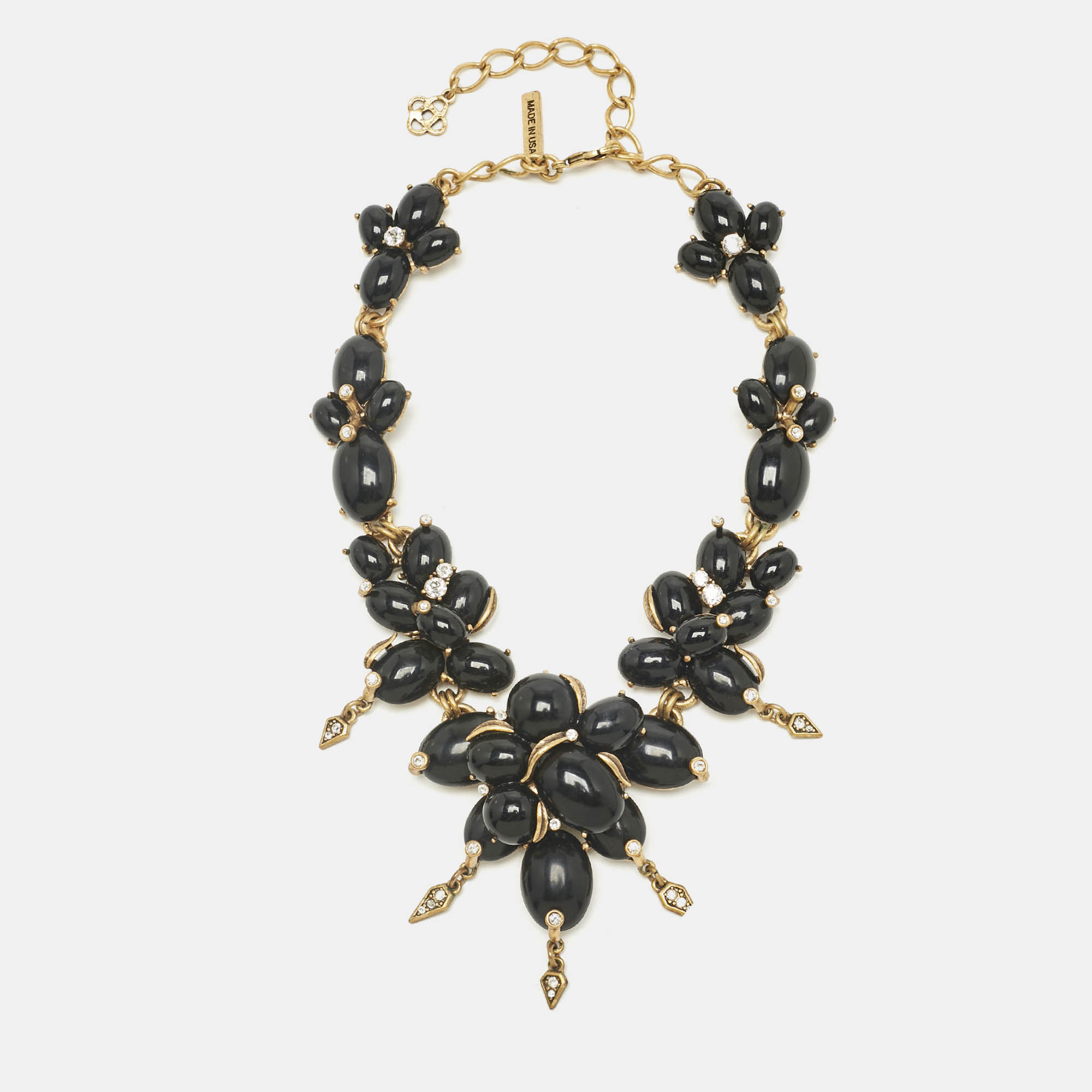 Pre-owned Oscar De La Renta Resin Crystals Gold Tone Necklace