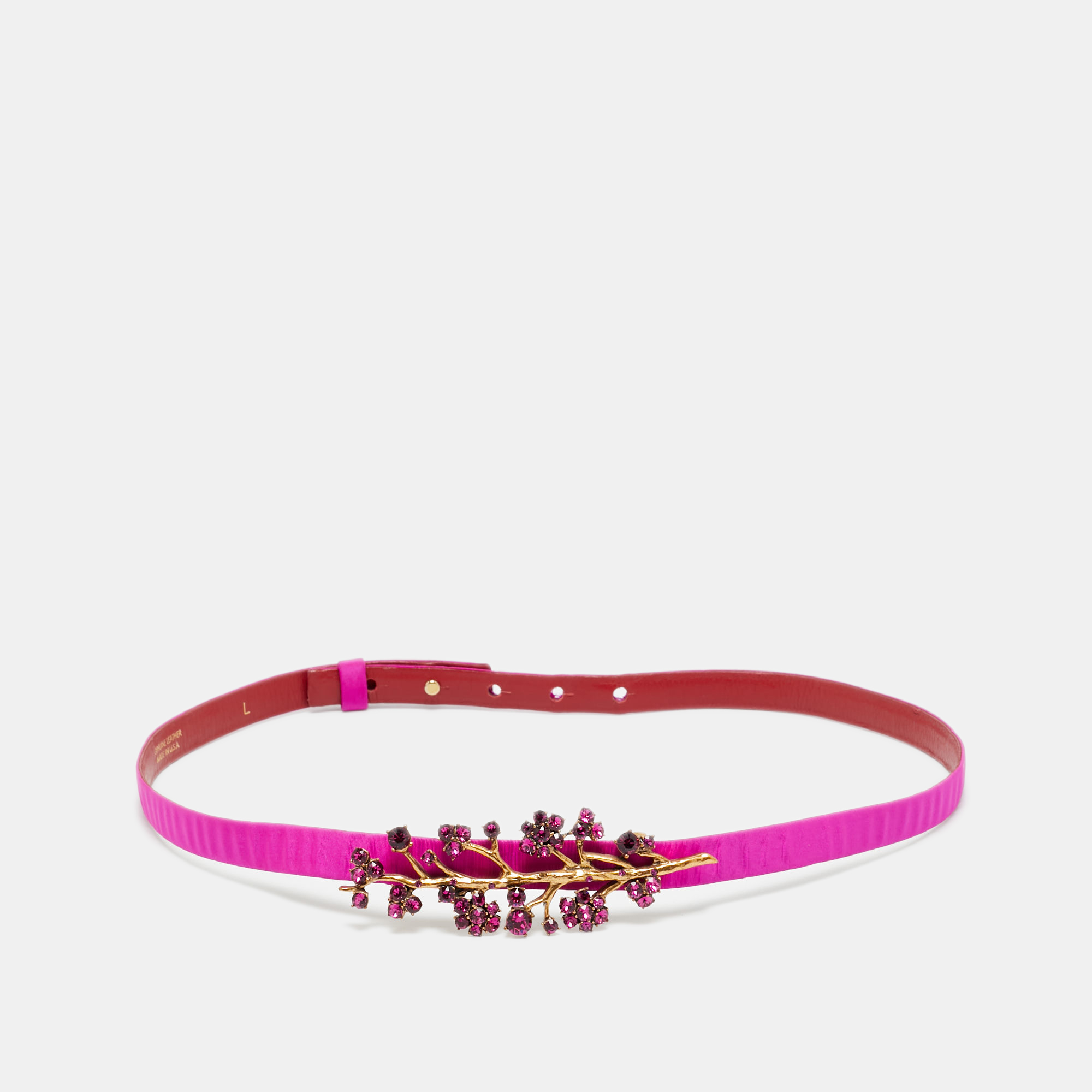 Pre-owned Oscar De La Renta Pink Satin Crystal Embellished Belt L