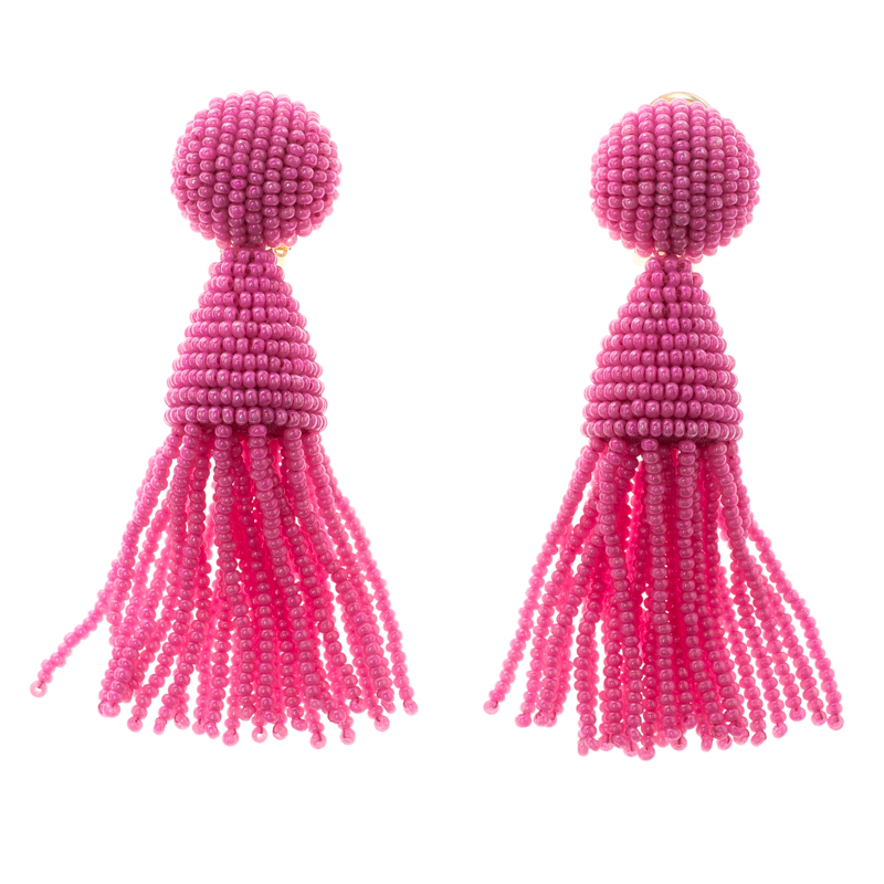 Pink silk tassel Beaded tassel earrings Pink stud tassel earrings Oscar de la renta earrings Pink clip on tassel earrings Seed bead earring