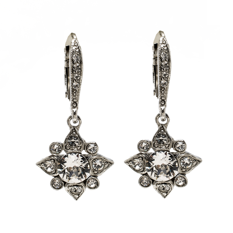 Pre Owned أقراط اوسكار دي لا رينتا ديليكت ستار كريستال فضية اللون