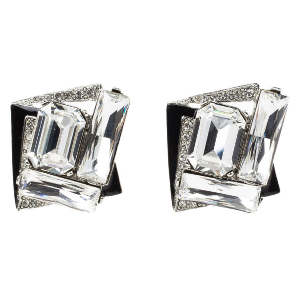 مملوكة مسبقًا Oscar de la Renta Geometric Crystal Clip On Earrings