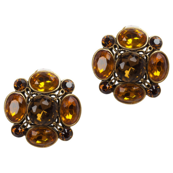 Pre Owned Oscar De La Renta Crystal Button Earrings