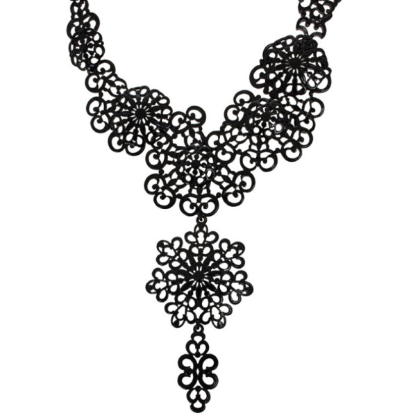 Pre Owned Oscar De La Renta Black Coated Filigree Necklace