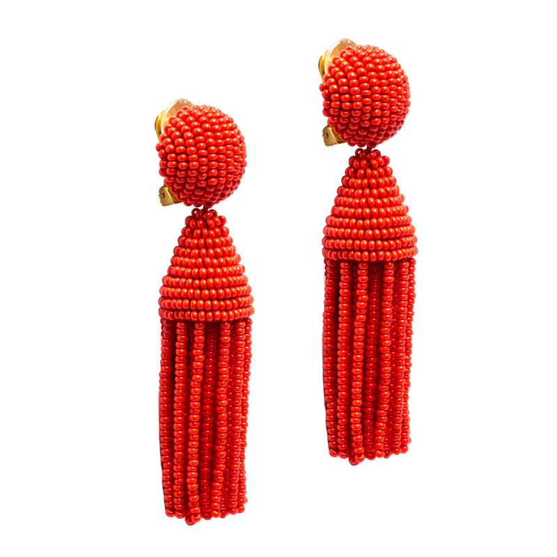 

Oscar de la Renta Orange Beaded Short Tassel Clip On Earrings