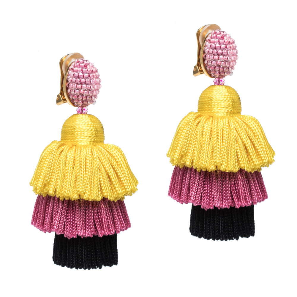 

Oscar de la Renta Multicolor Silk Tiered Tassel Clip-On Earrings