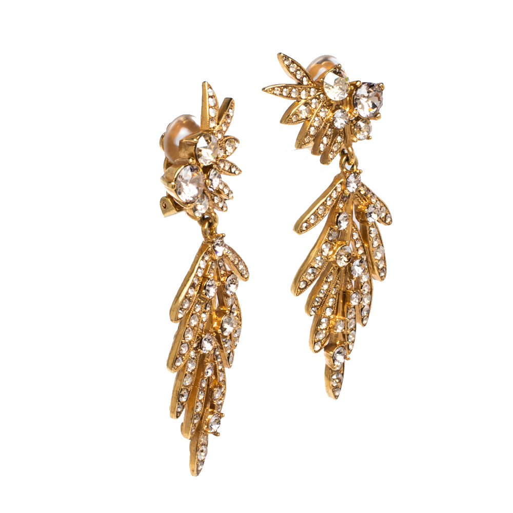 

Oscar de la Renta Crystal Tropical Palm Clip-On Earrings, Gold