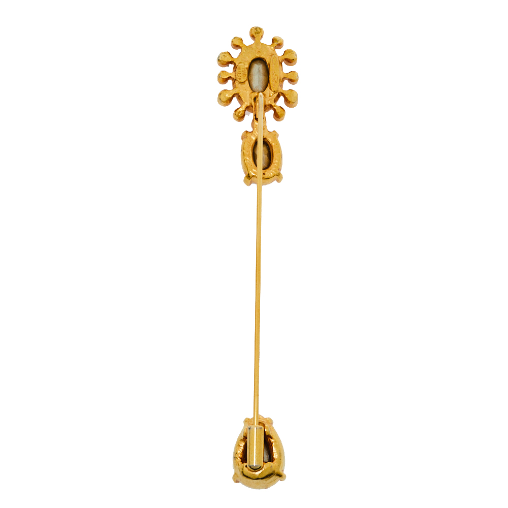 

Oscar De La Renta Crystal Faux Pearl Gold Tone Pin Brooch, Red