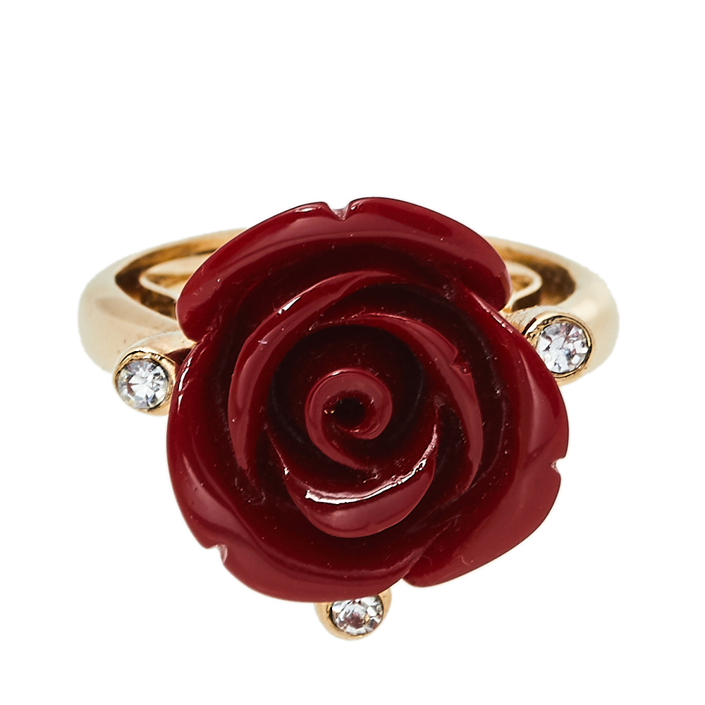 

Oscar de la Renta Red Resin Rose Cocktail Ring Size EU 50.5