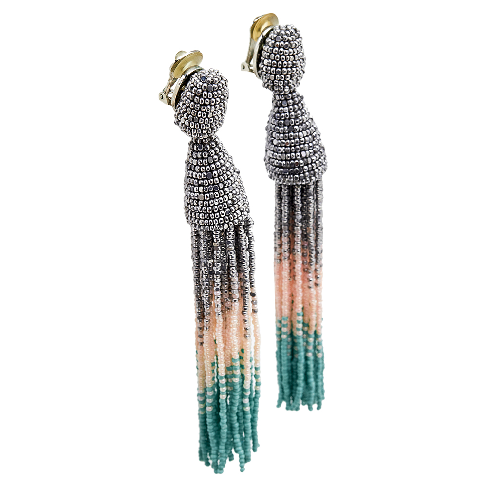

Oscar de la Renta Multicolor Beaded Tassel Clip on Earrings