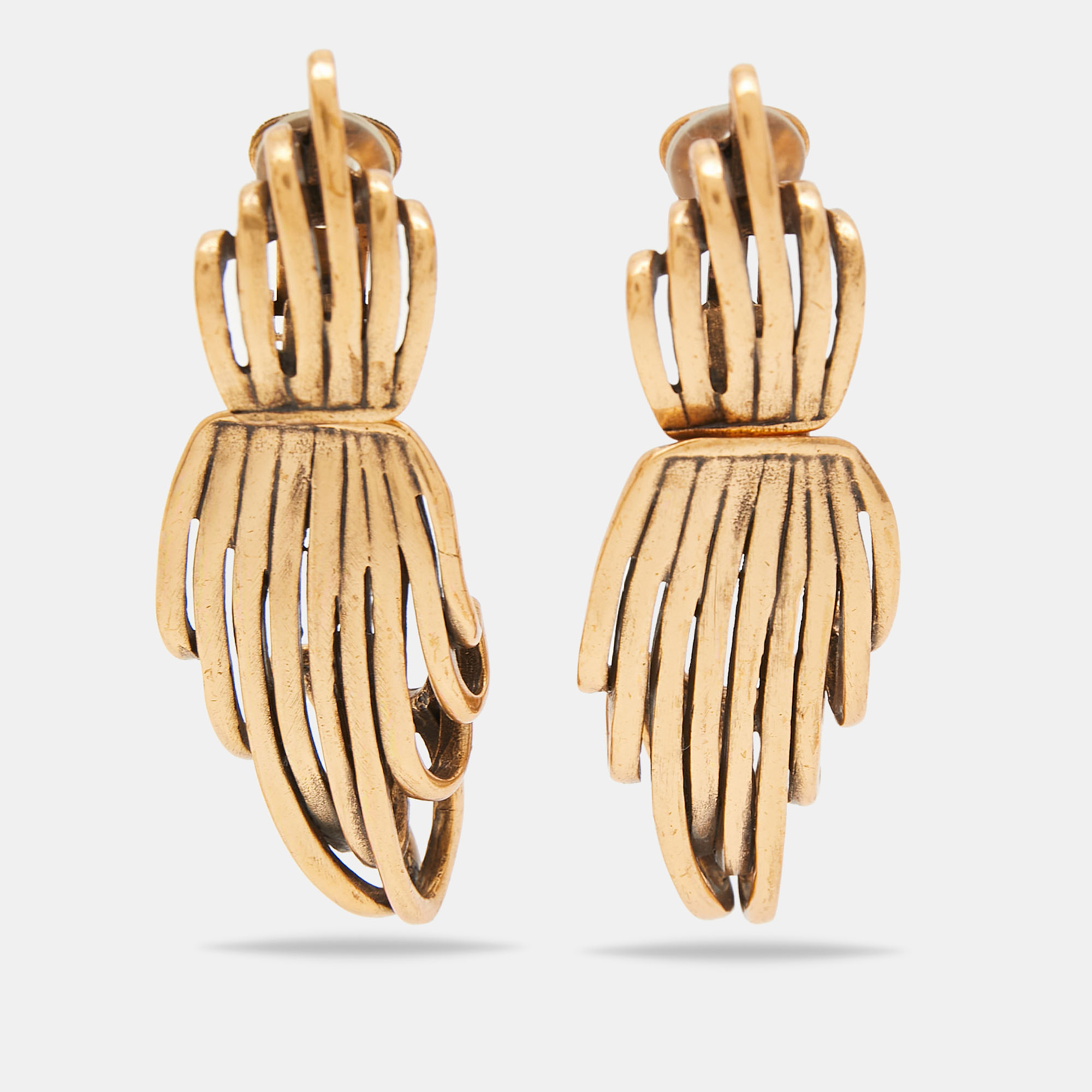 Pre Owned Oscar de la Renta Gold Tone Long Earrings