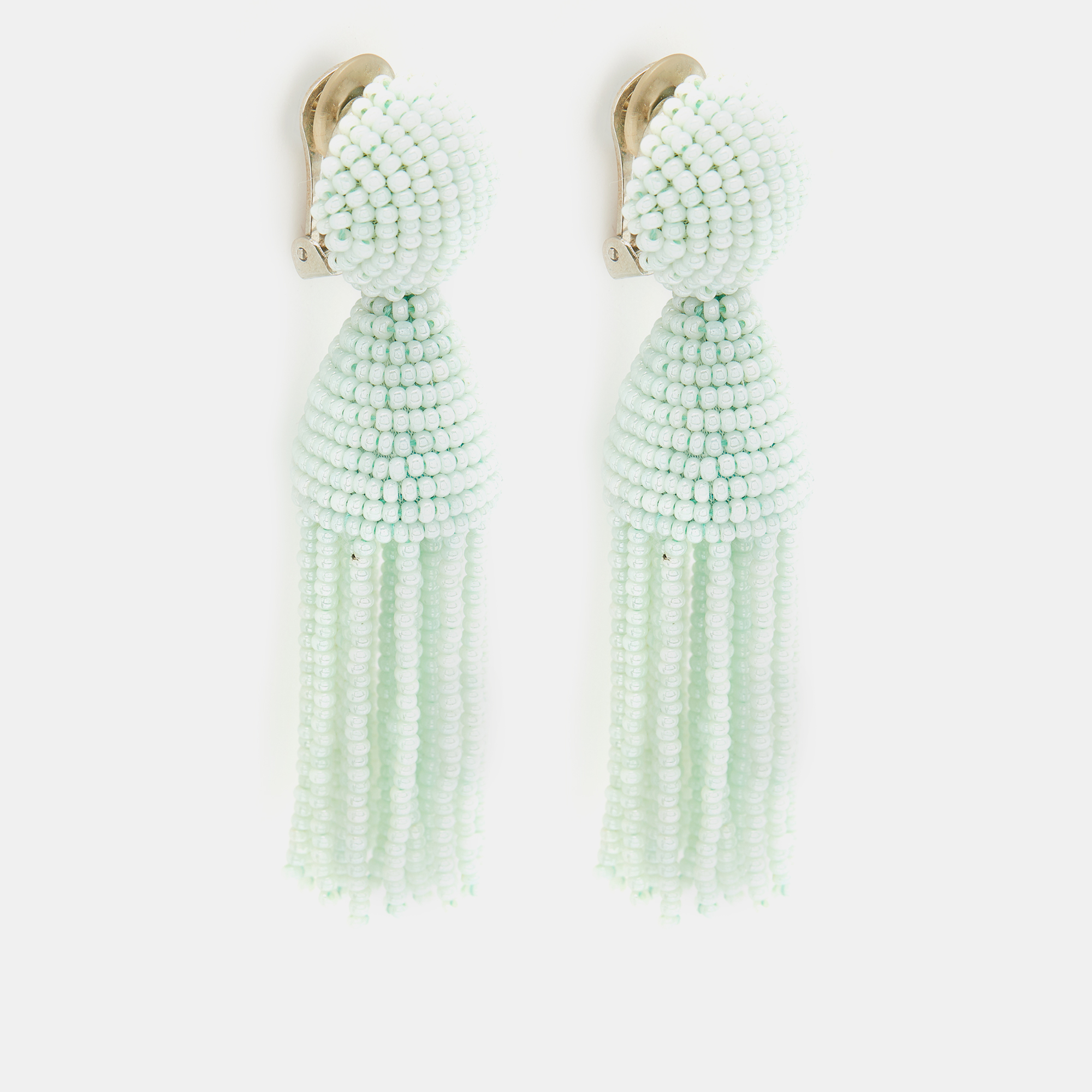 

Oscar de la Renta Pale Green Beaded Tassel Clip-On Earrings