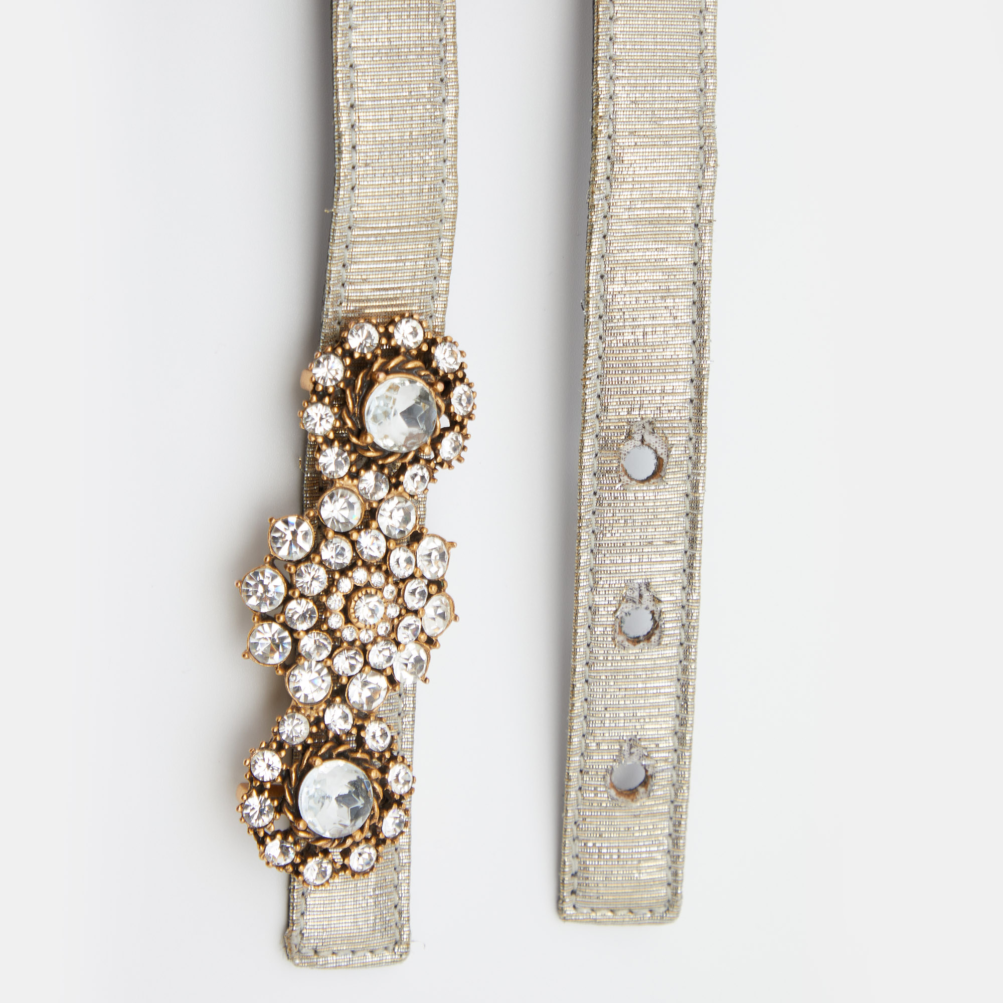 

Oscar de la Renta Gold/Silver Lurex Fabric Floral Crystals Waist Belt