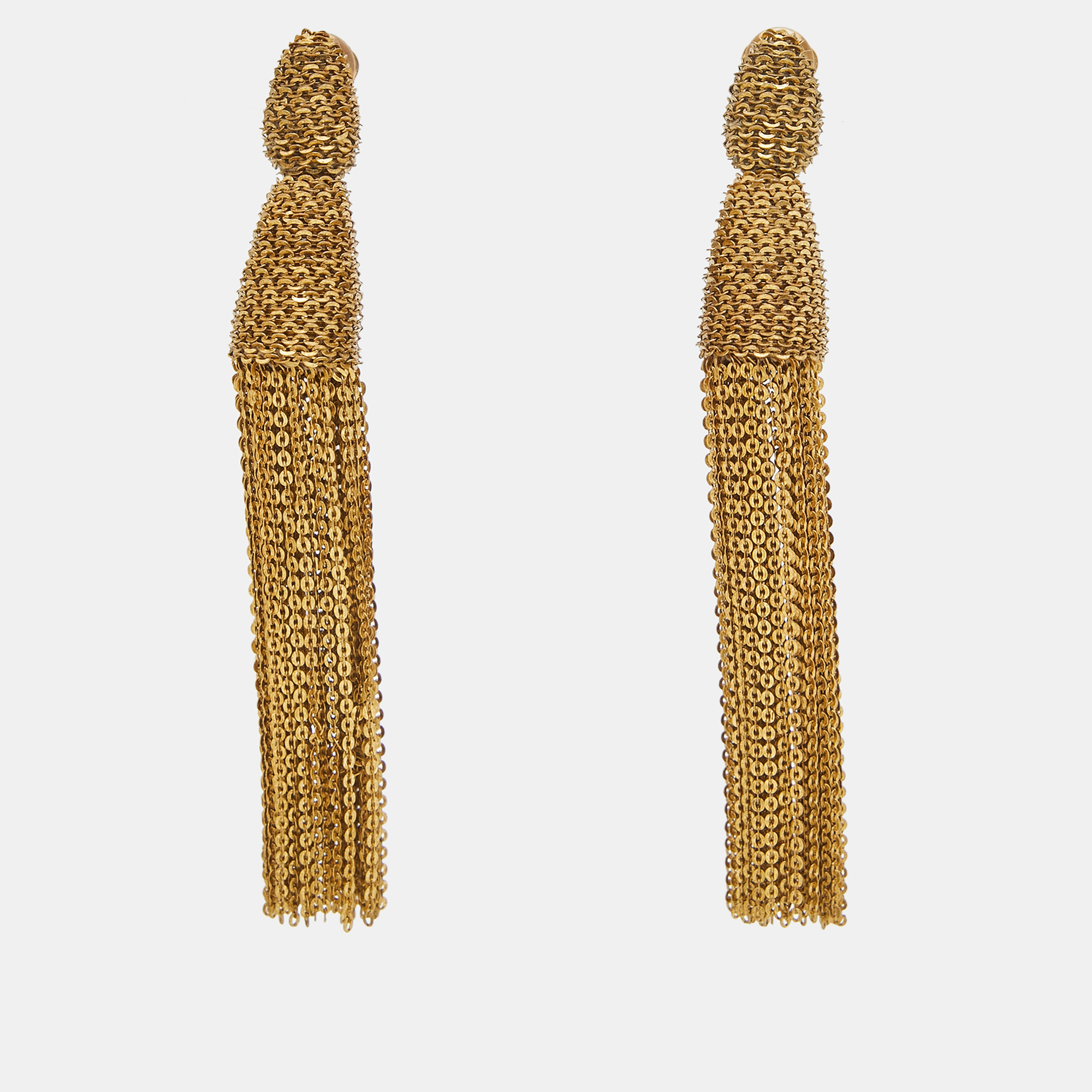 Pre-owned Oscar De La Renta Gold Tone Tassel Earrings