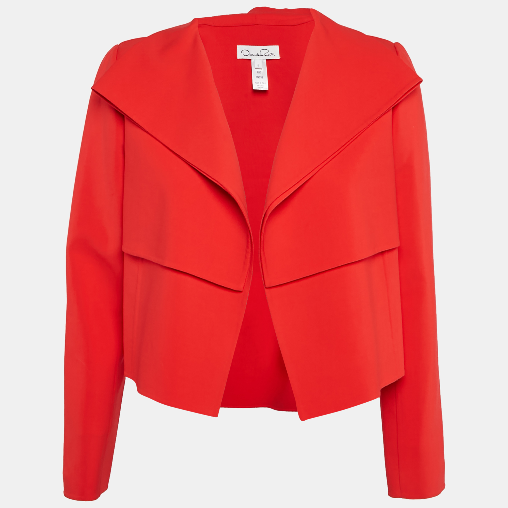 

Oscar de la Renta Red Wool Open Front Cropped Jacket M