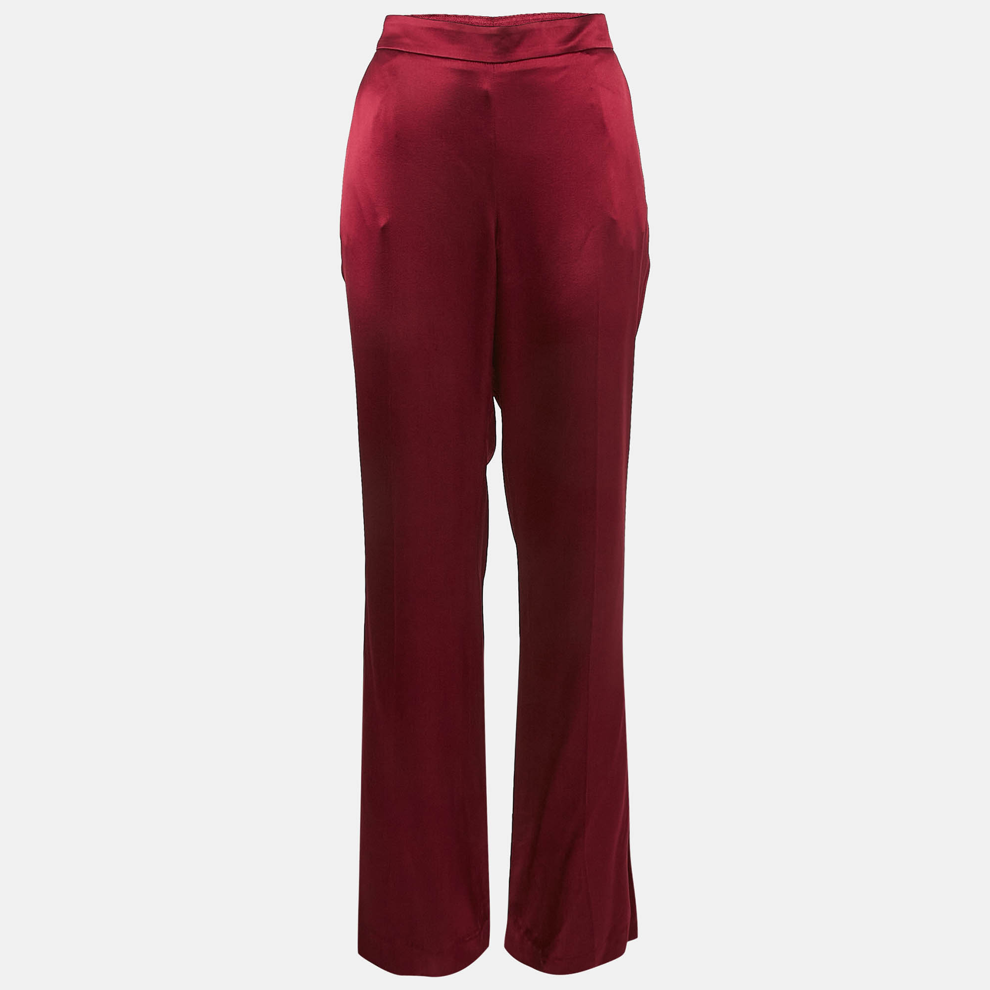 

Oscar de la Renta Dark Red Satin Wide Leg Trousers M