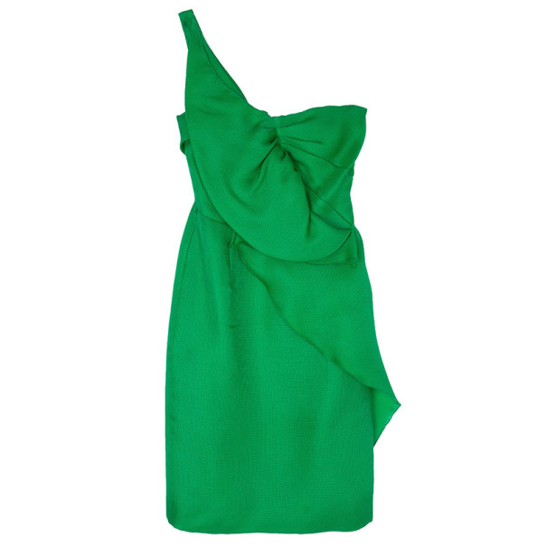 Oscar de la Renta Green Kelly Basketweave Silk-gazar Dress M