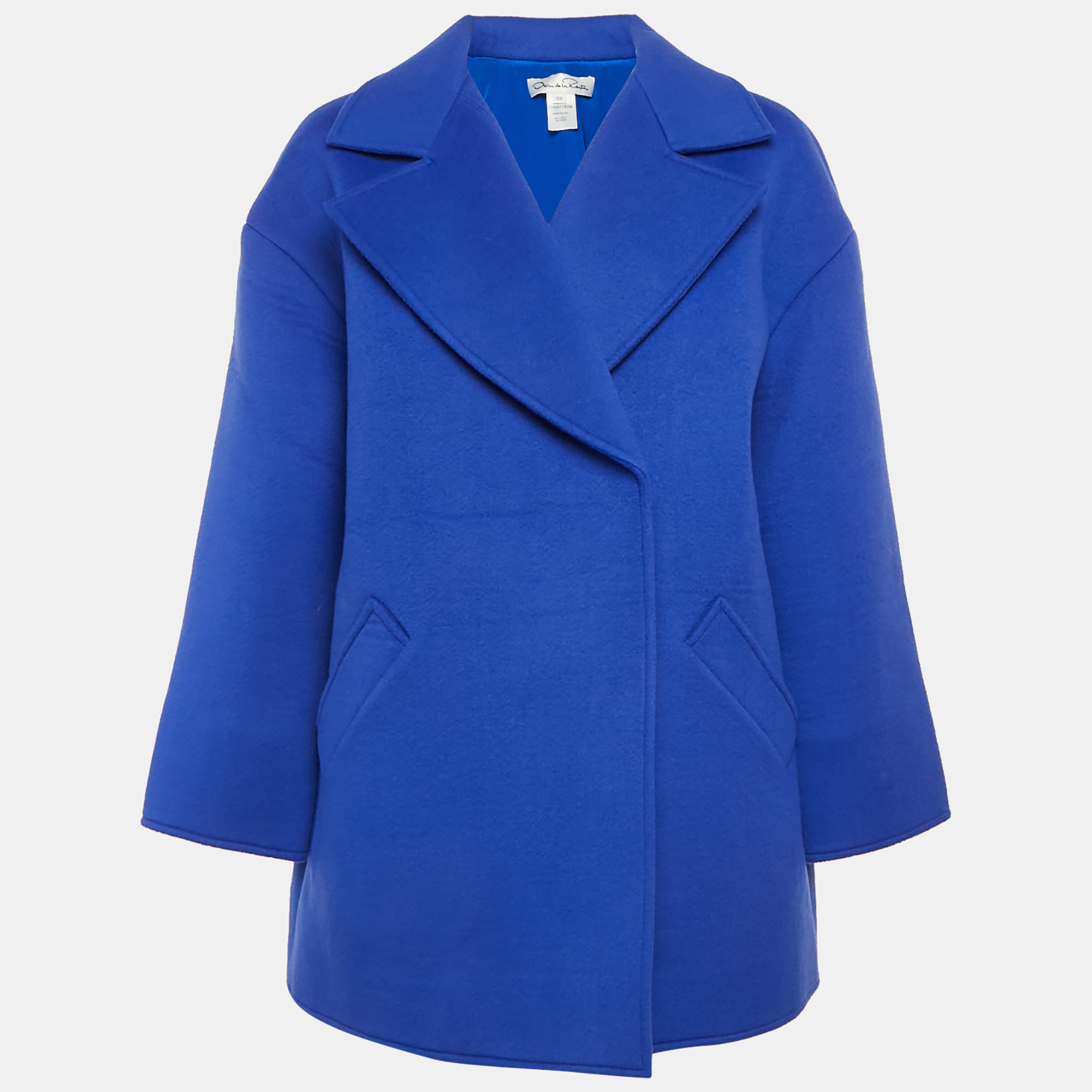 

Oscar de la Renta Blue Felt Oversized Mid-Length Coat M