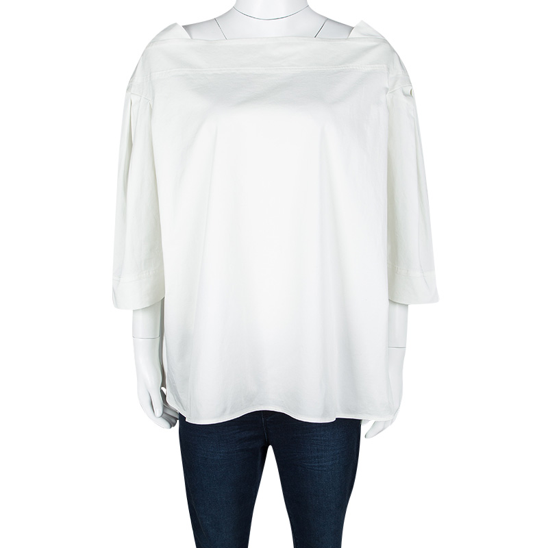 

Oscar De La Renta Off White Cotton Puffed Sleeve Blouse