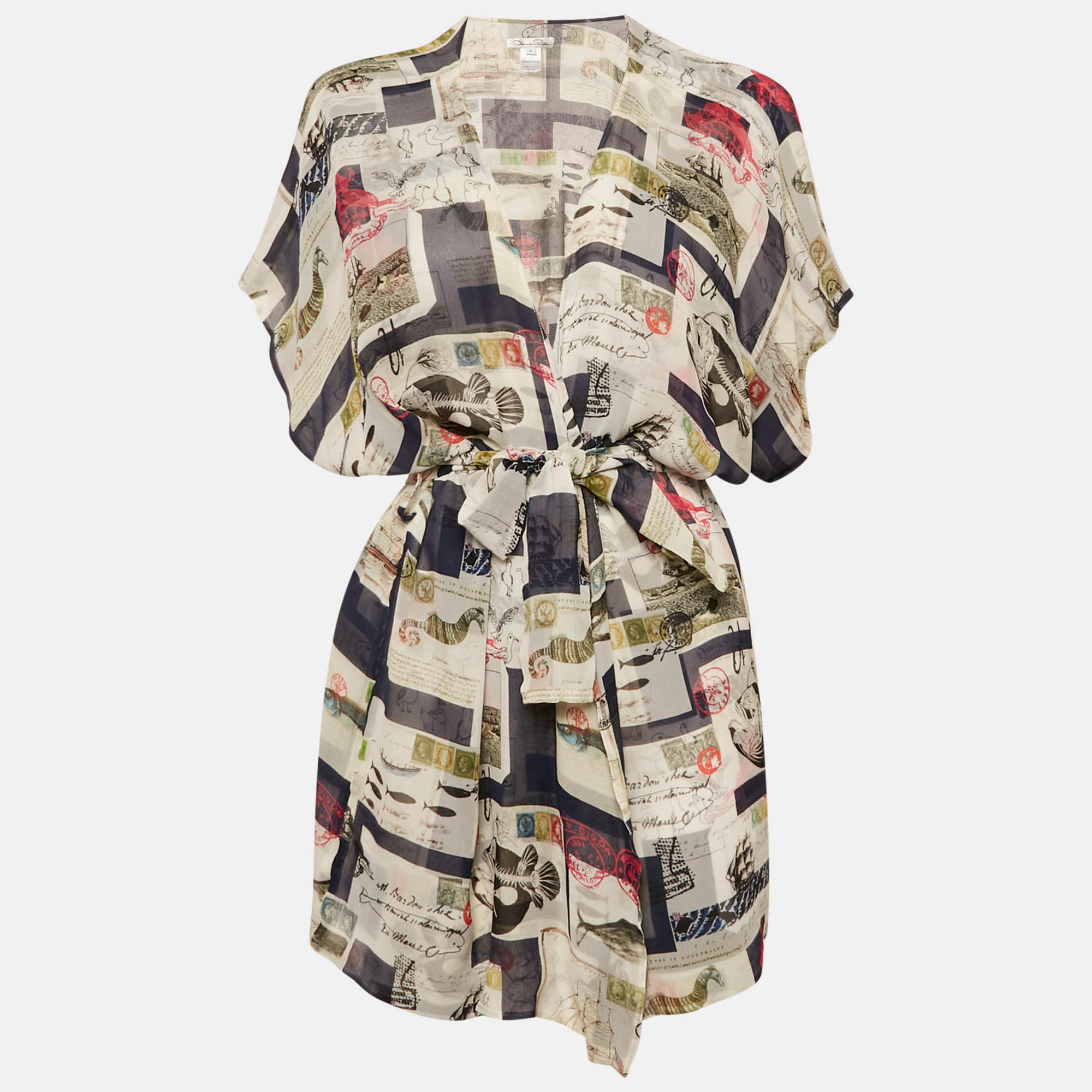 

Oscar de la Renta Multicolor Multiprinted Silk Wrap Tie Top M