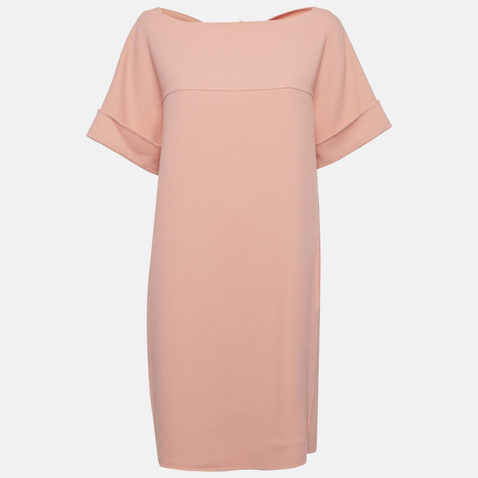 

Oscar de la Renta Peachy Pink Virgin Wool Tie-Up Detail Mini Dress L