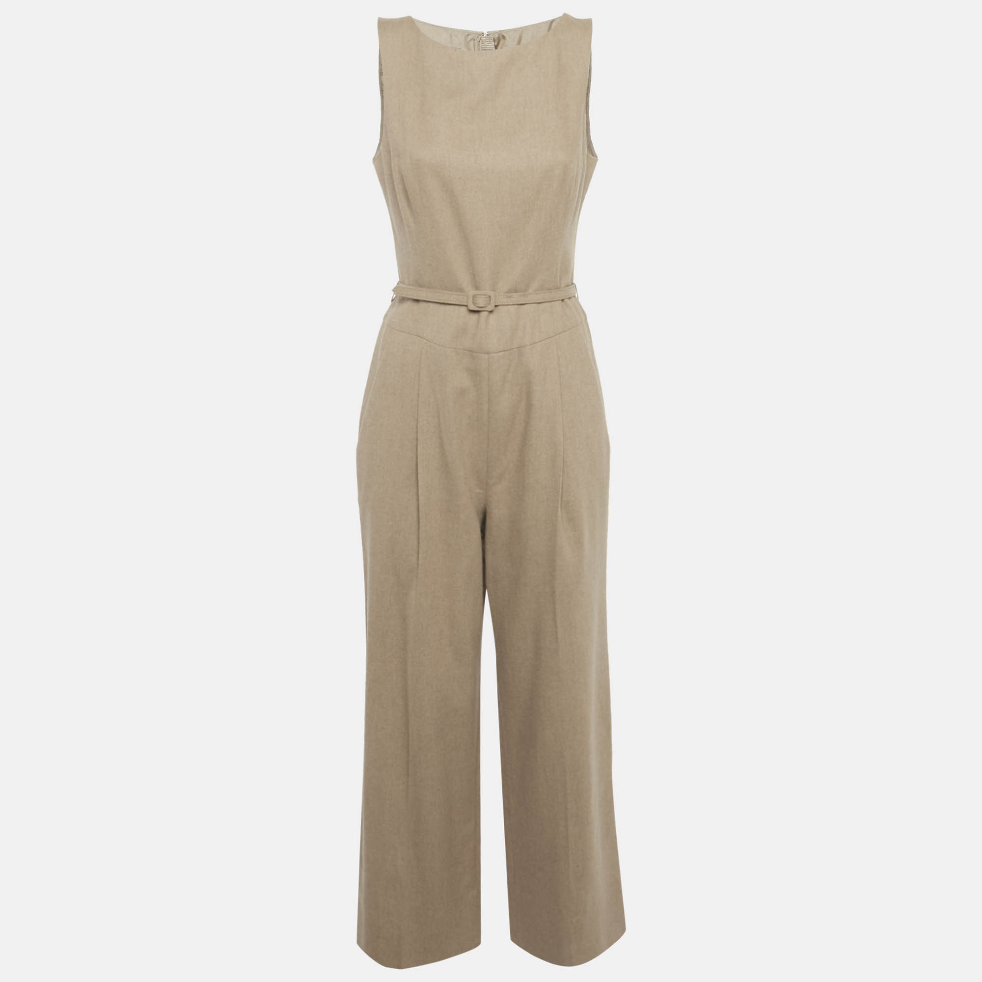 

Oscar de la Renta Brown Camel Wool Belted Sleeveless Jumpsuit M