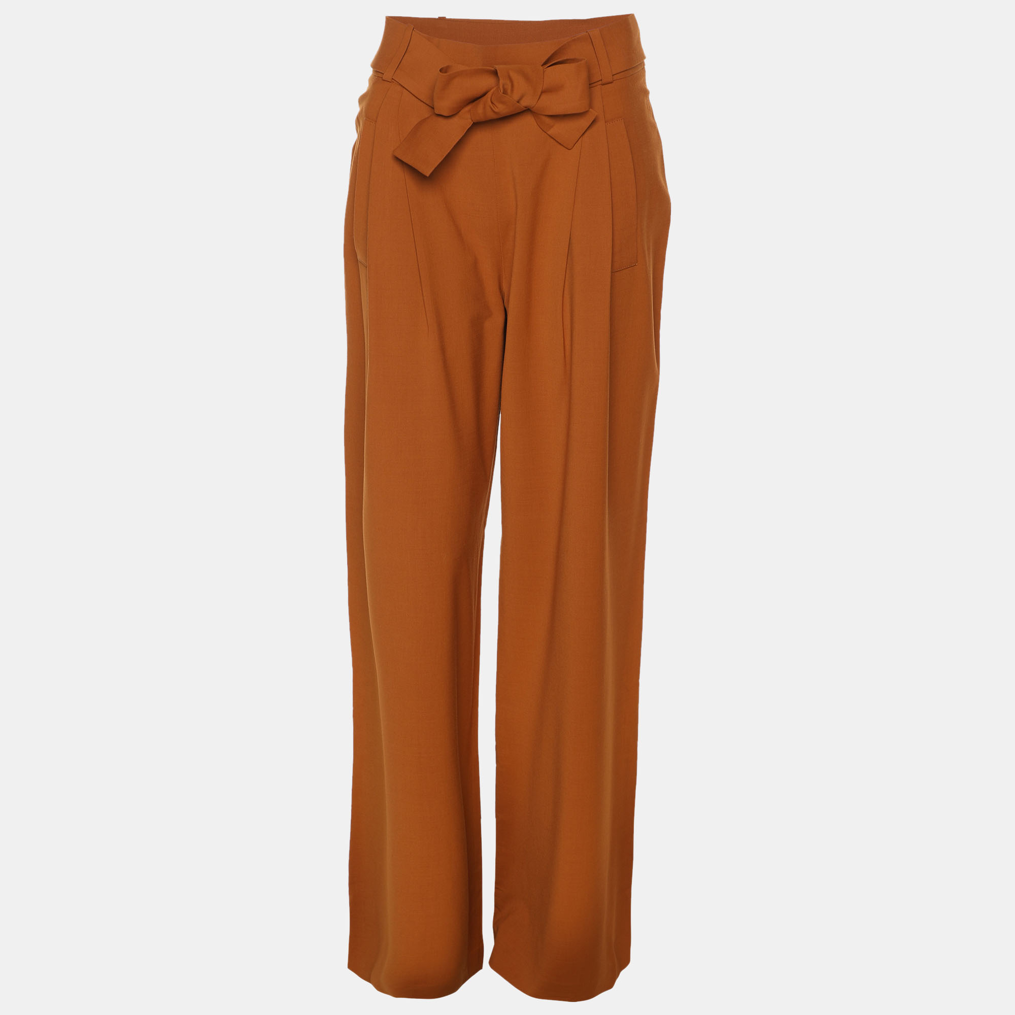 Pre-owned Oscar De La Renta Brown Cupro Palazzo Pants S
