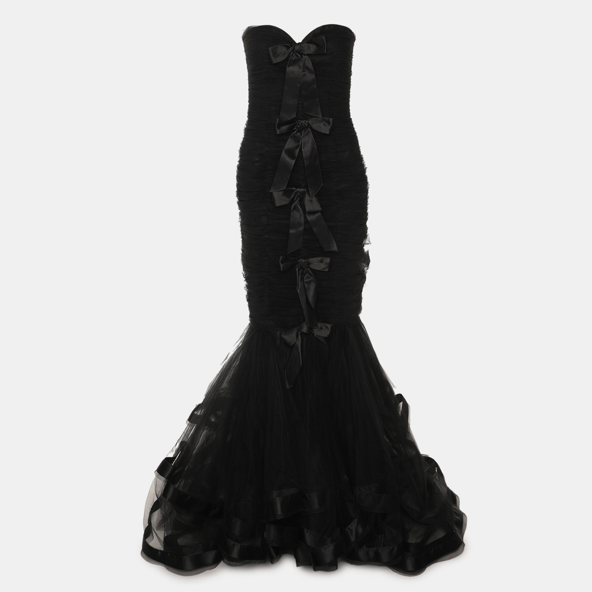

Oscar de la Renta Black Tulle Strapless Gown M