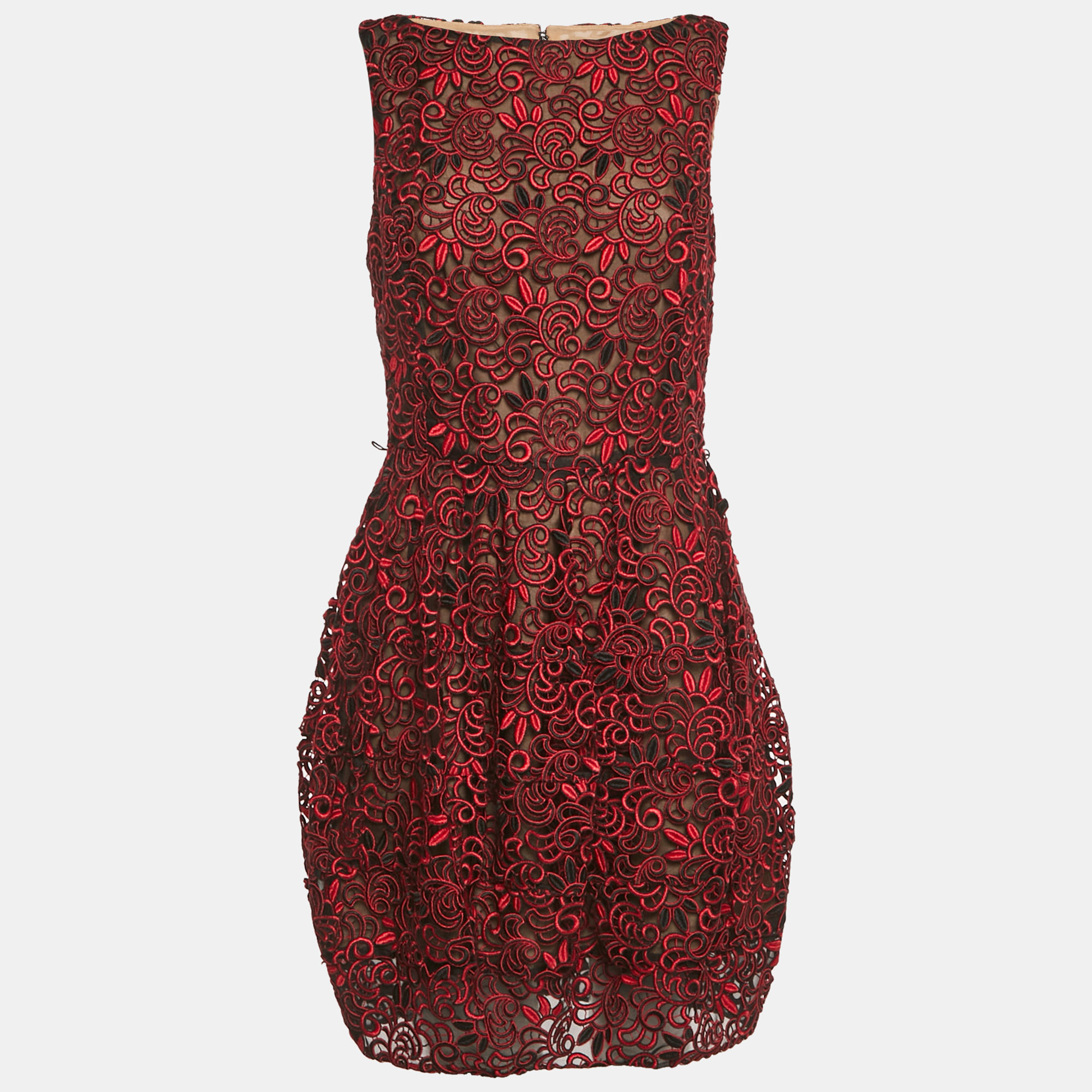 

Oscar de la Renta Black /Red Lace Sleeveless Mini Dress M