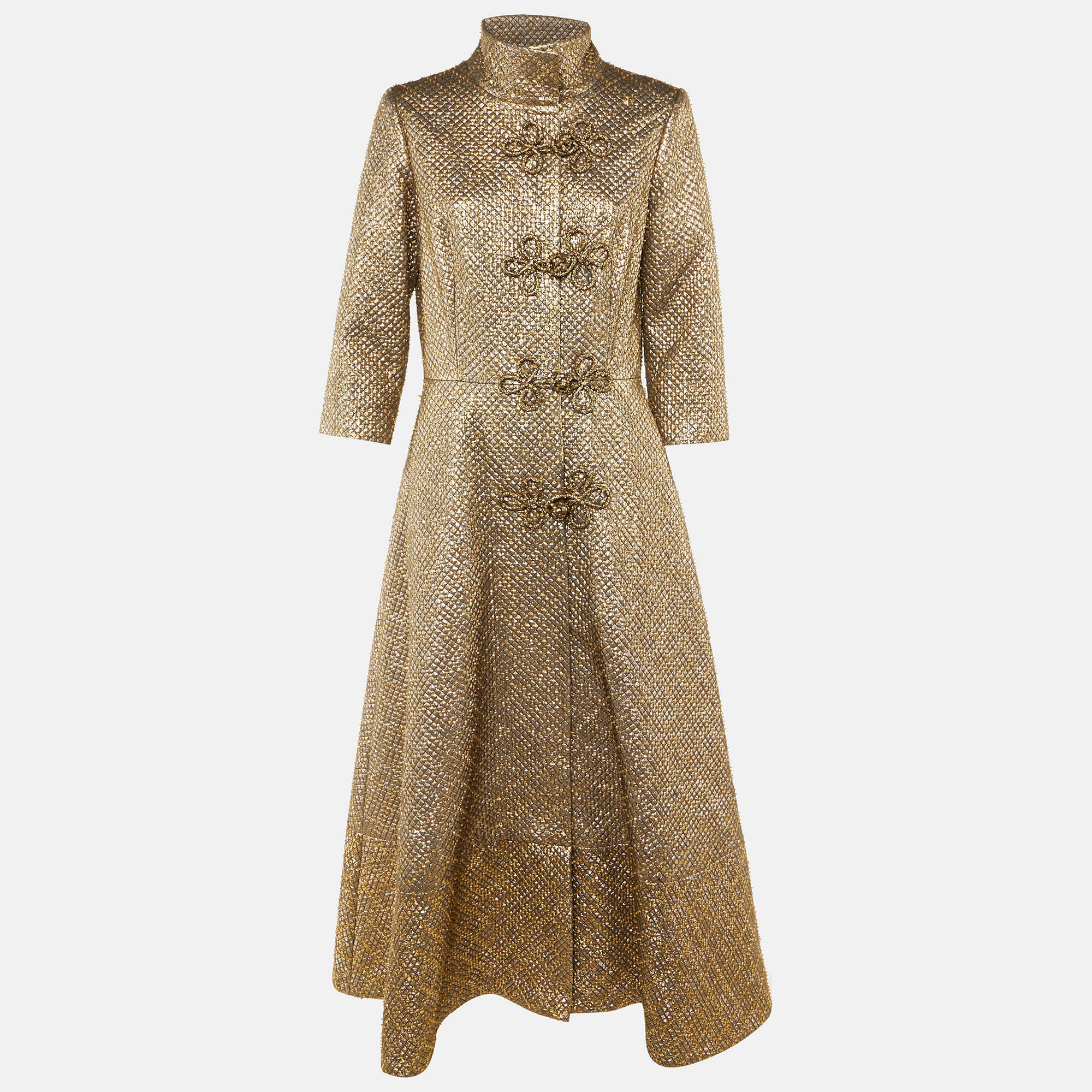 

Oscar de la Renta Gold Brocade Embellished Toggle Maxi Dress L