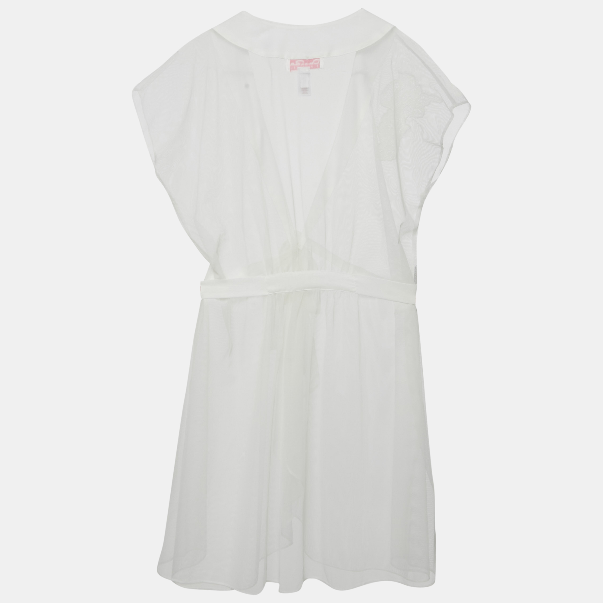 

Oscar de la Renta Pink Label White Tulle Belted Overlay Sheer Shrug L