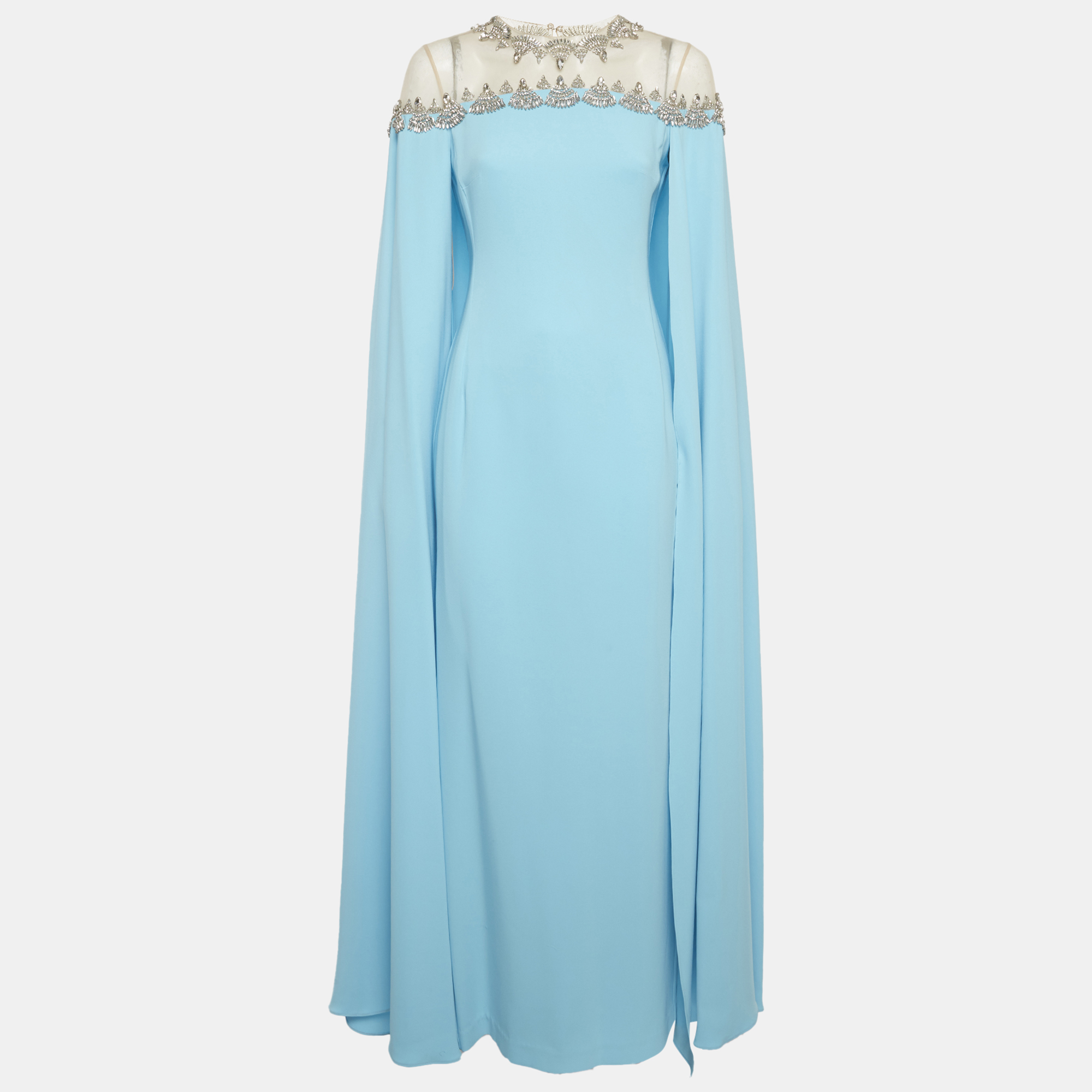 

Oscar de la Renta Turquoise Blue Silk Cape Gown XS