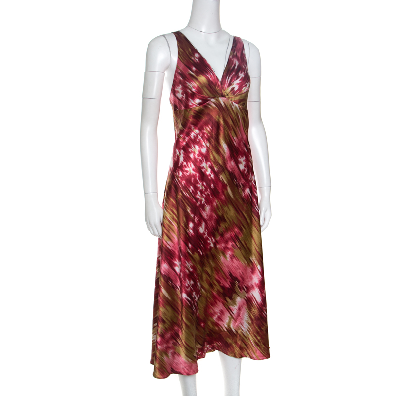 

Oscar de la Renta Multicolor Printed Satin Sleeveless A-Line Dress