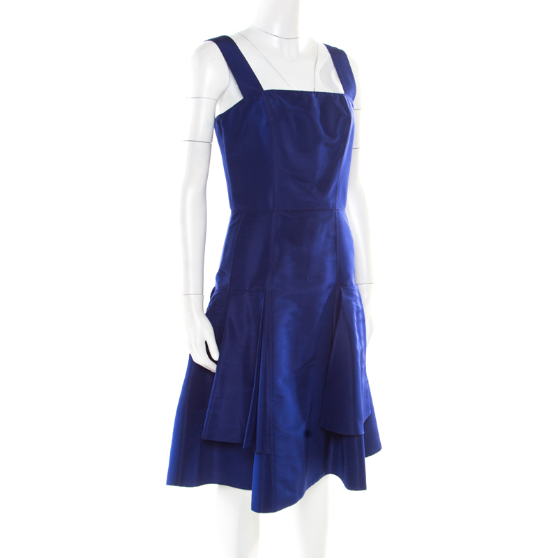 

Oscar de la Renta Cobalt Blue Silk Fit and Flare Sleeveless Dress