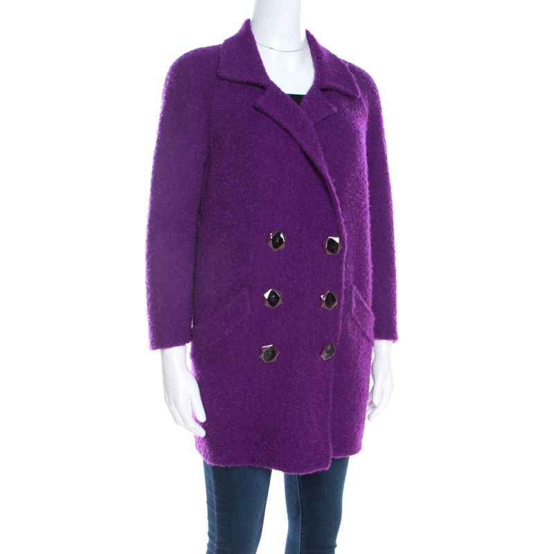 

Oscar De La Renta Purple Wool and Alpaca Double Breasted Oversized Jacket