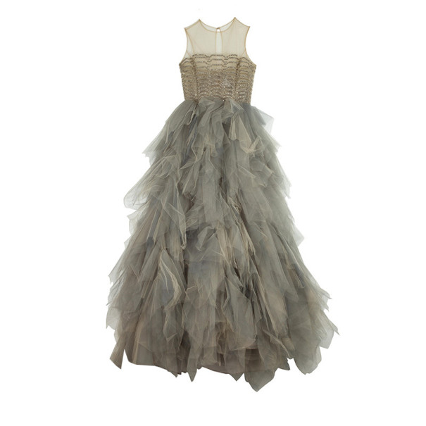 مملوكة مسبقًا Oscar de la Renta Sand Tulle Sleeveless Gown M