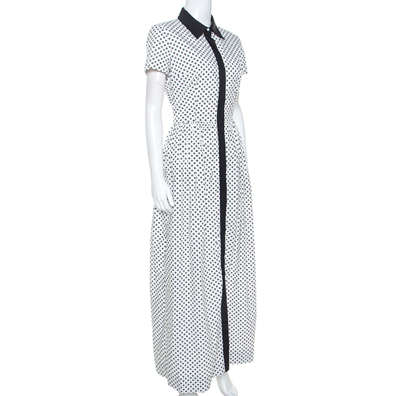 

Oscar de la Renta White Flower Print Cotton Contrast Trim Shirt Dress