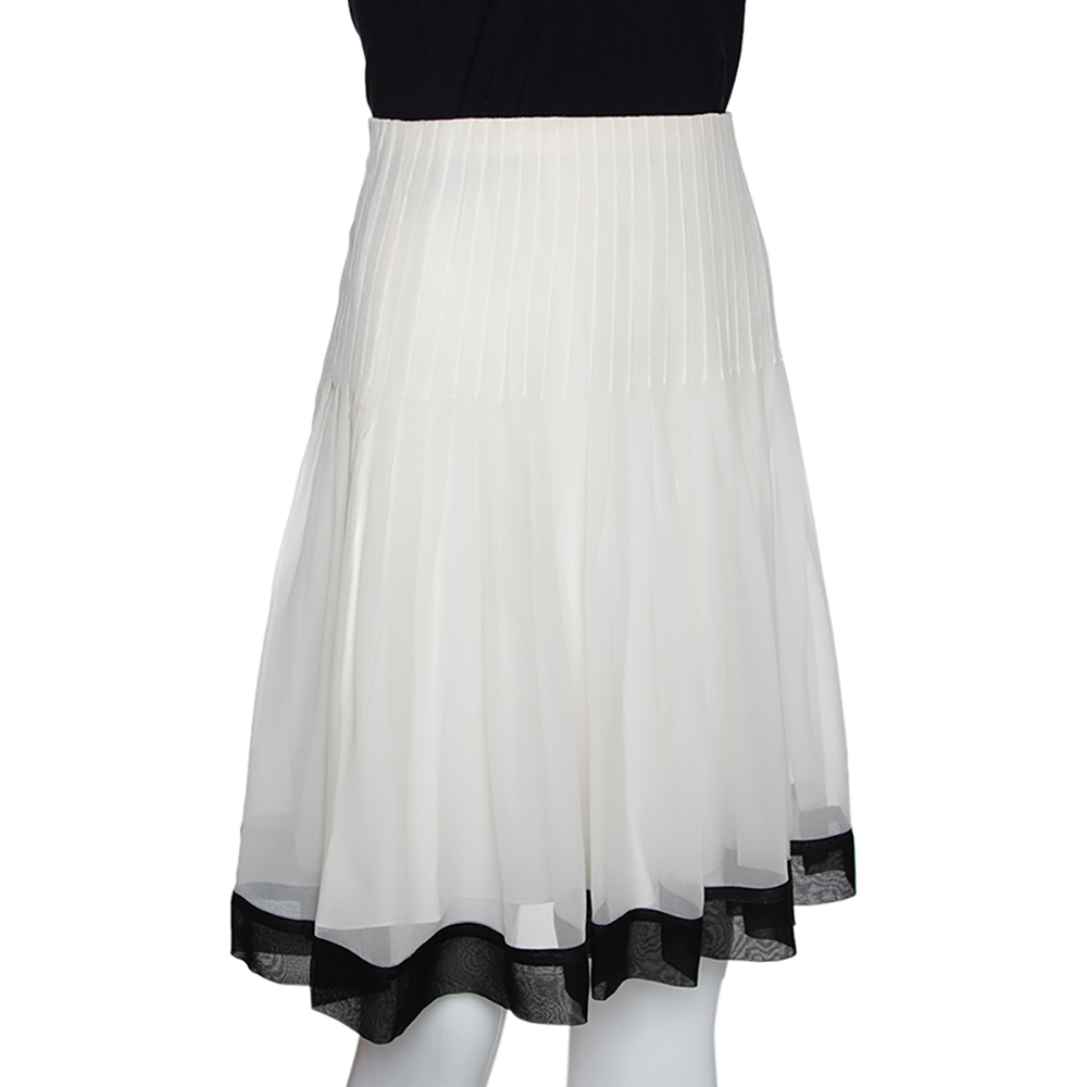 

Oscar de la Renta Bicolor Chiffon Pleated A Line Skirt, White