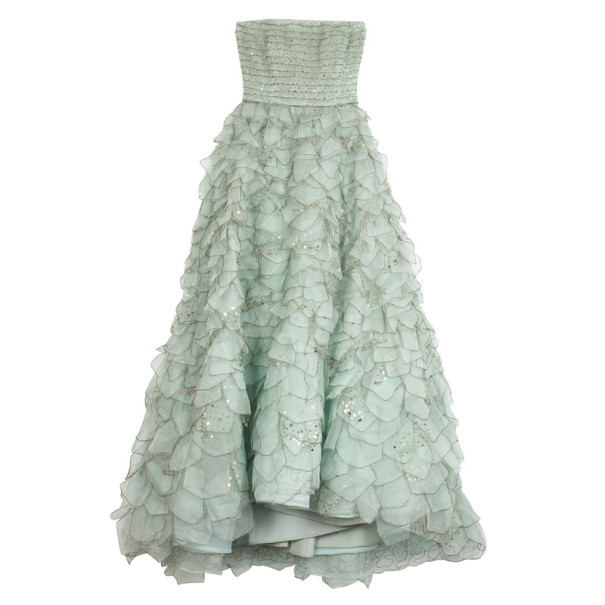 Pre Owned Oscar De La Renta Blue Sequined Silk Resort 2012 Evening Gown S