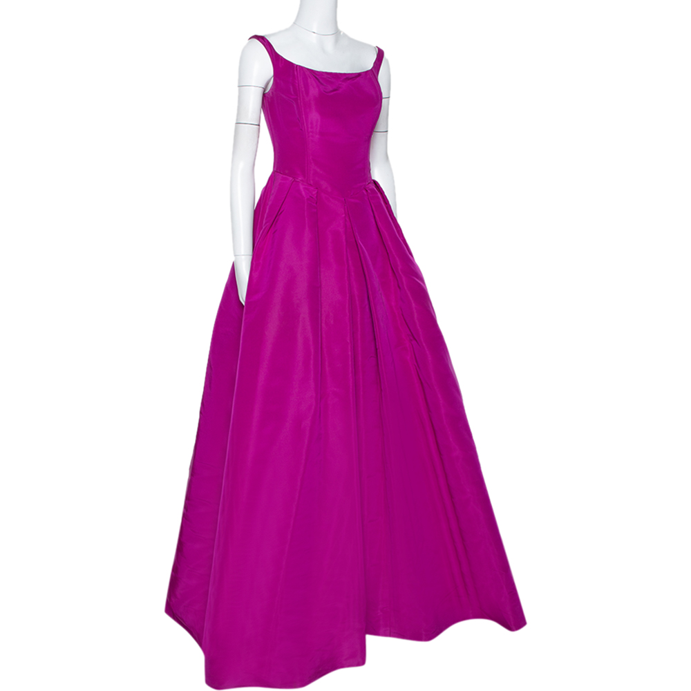 

Oscar de la Renta Pink Silk Sleeveless Evening Gown